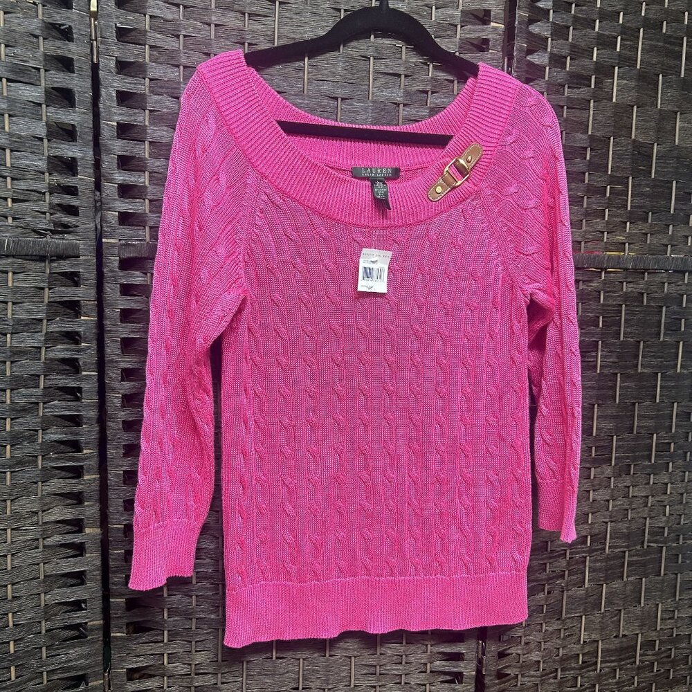 Lauren Ralph Lauren cable knit pink sweater size large, Brand new